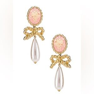 For Love & Lemons Cameo Pearl Drop Earrings in Vintage Gold